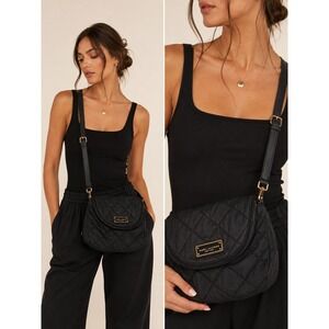 Marc Jacobs Natasha Quilted Nylon Crossbody Bag Black Gold HW Streetwear